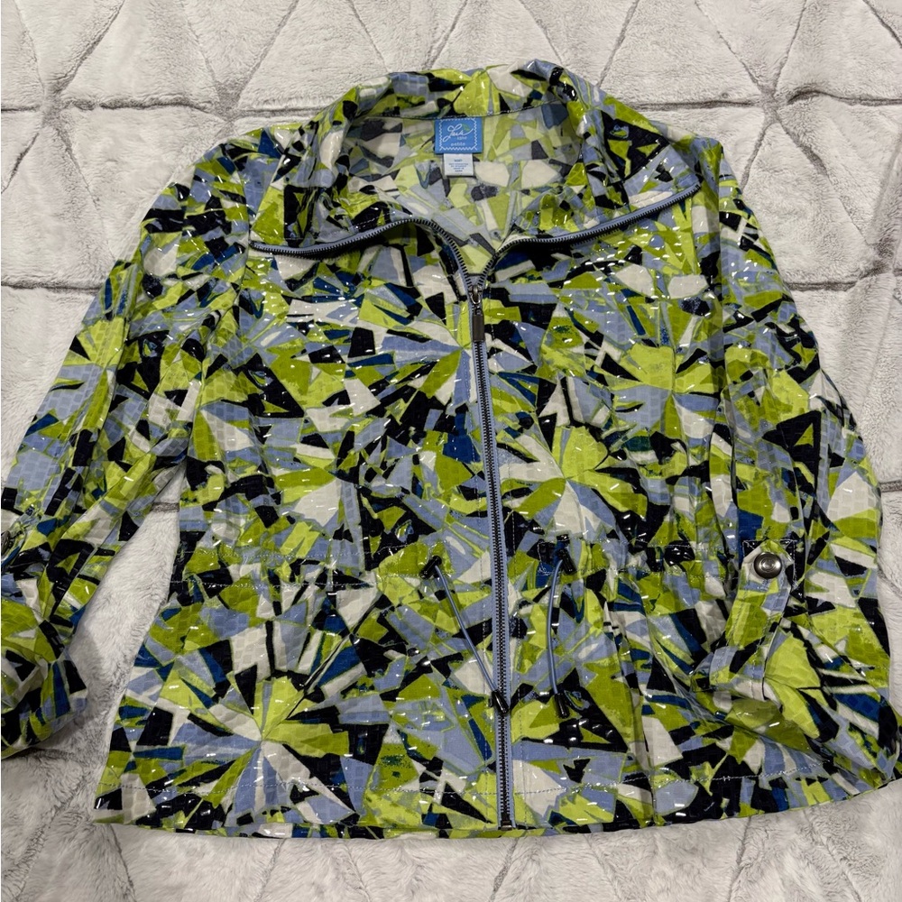 Lara Lane Jacket, Women's Size 10p, Blue Green White, Full Zip, Long Sleeve